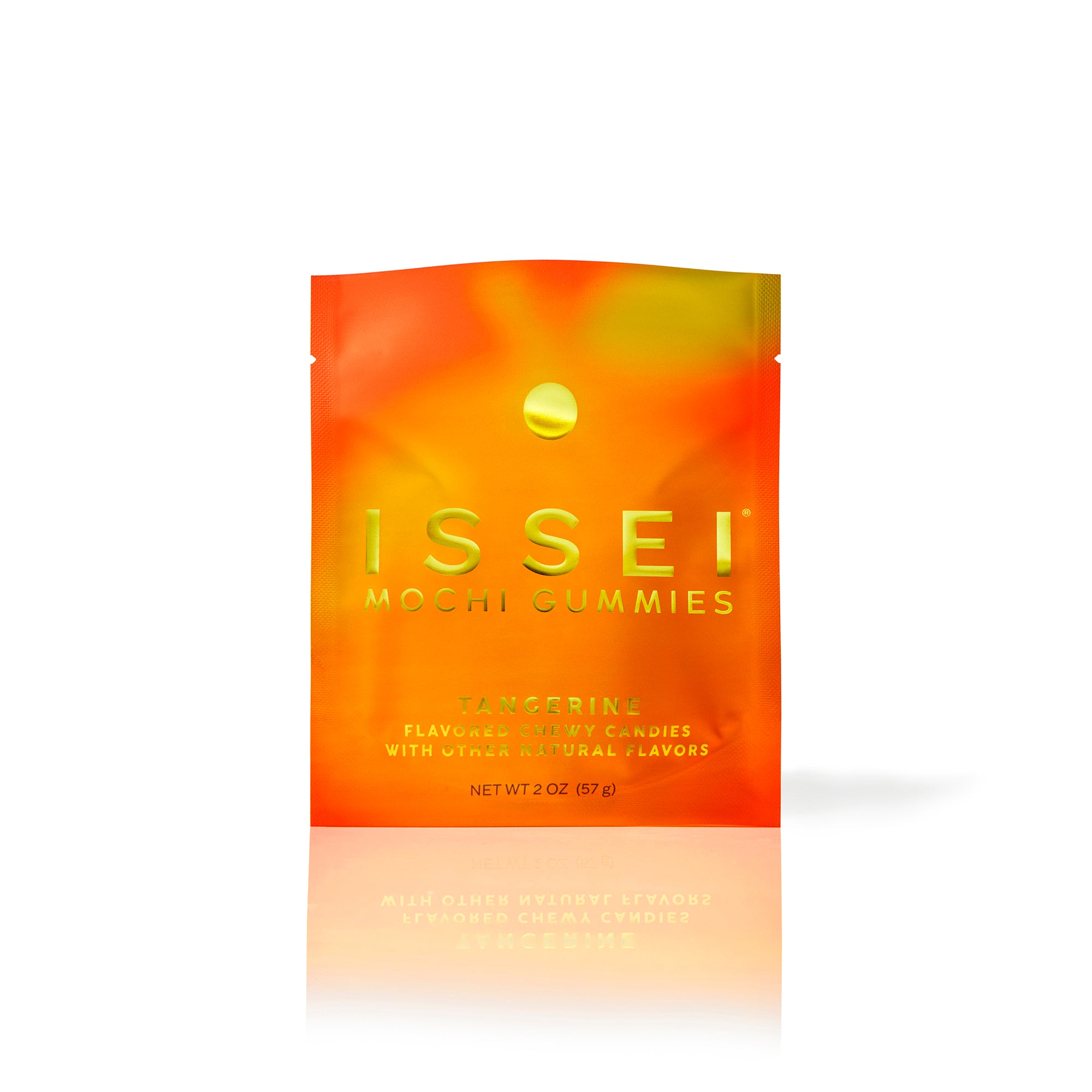 Orange package of 2 oz Issei Mochi Gummies Tangerine flavor on a white background