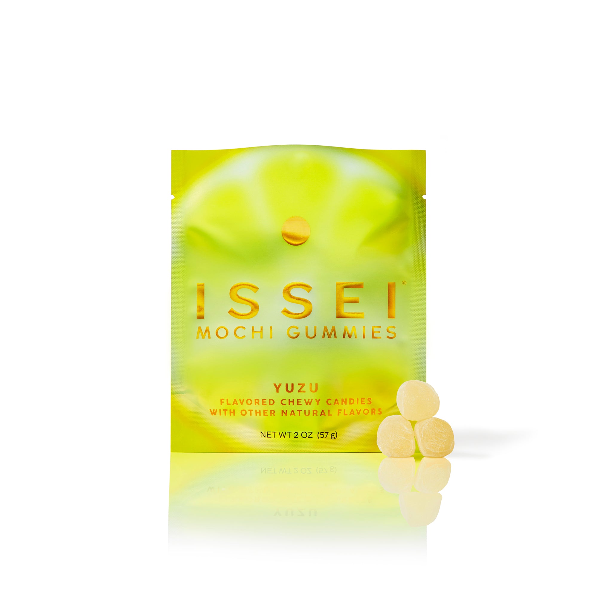 Yellow 2 oz package of ISSEI Mochi Gummies Yuzu