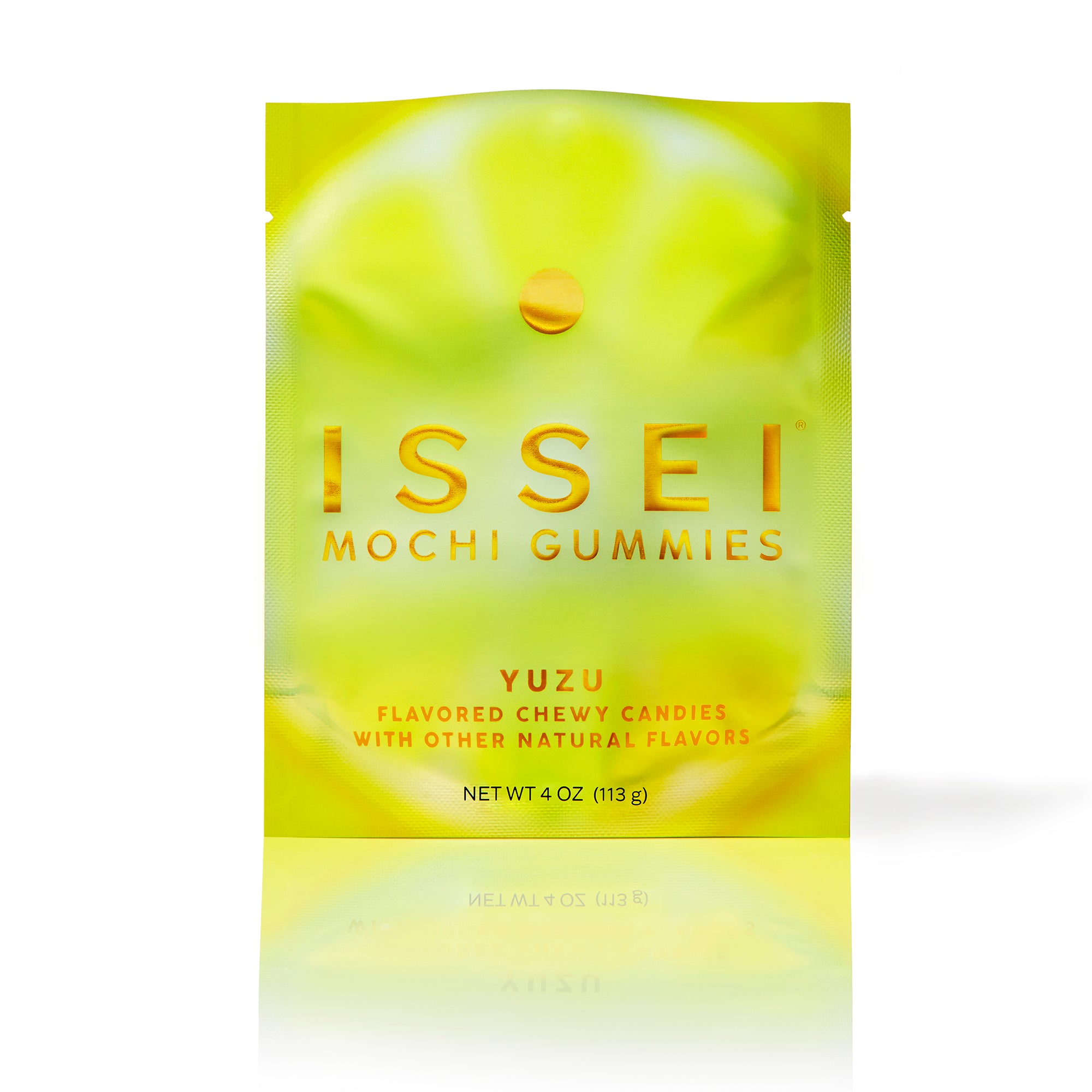 Yellow 4 oz package of ISSEI Mochi Gummies Yuzu