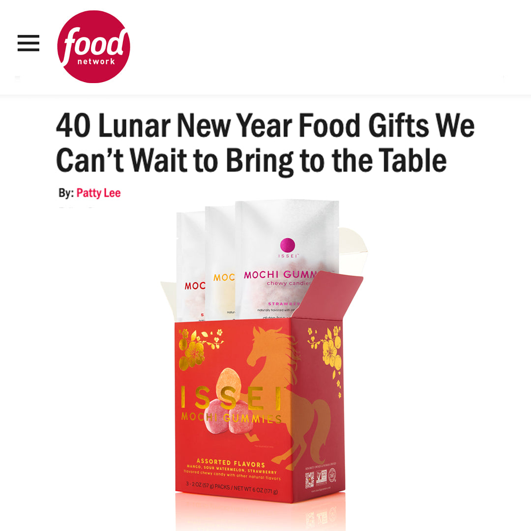 Food Network article about Lunar New Year food gifts with a red box featuring a horse illustration.