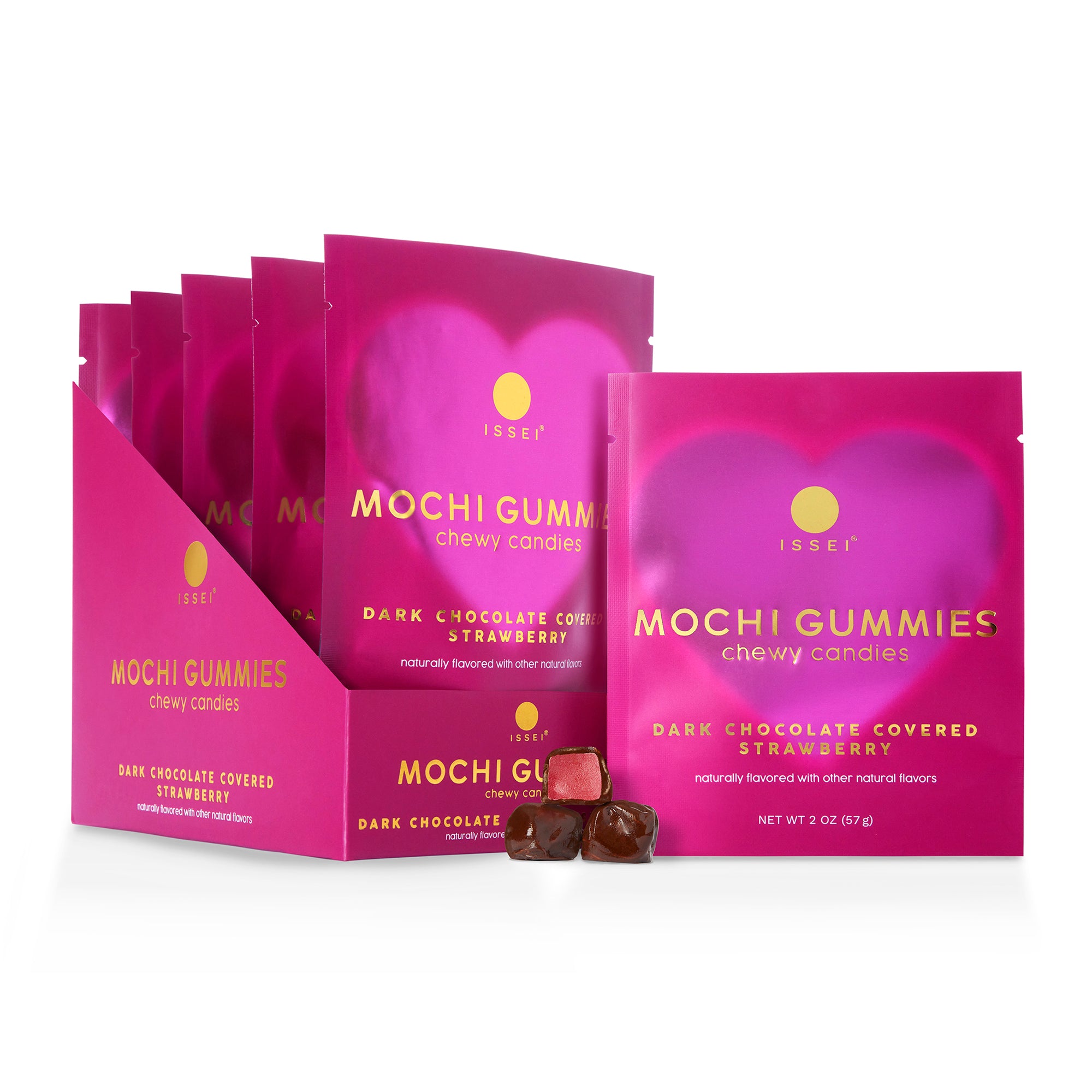 Six-Pack Valentine's Dark Chocolate Covered Strawberry Mochi Gummies