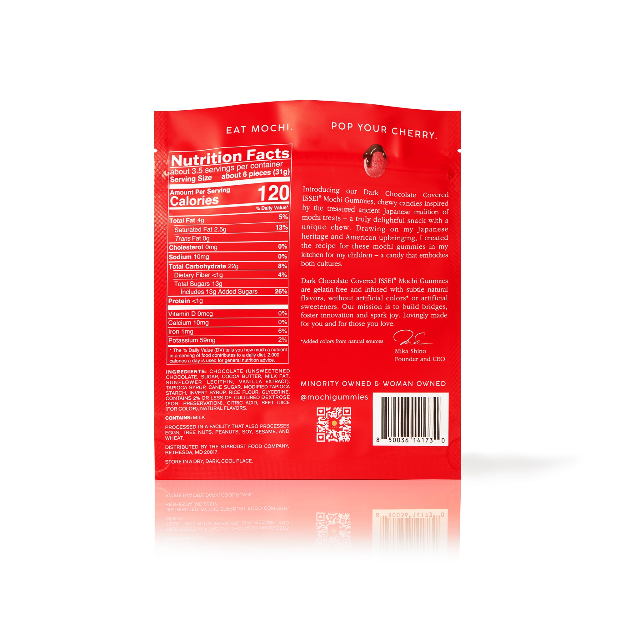 Red package with nutrition facts label on a white background