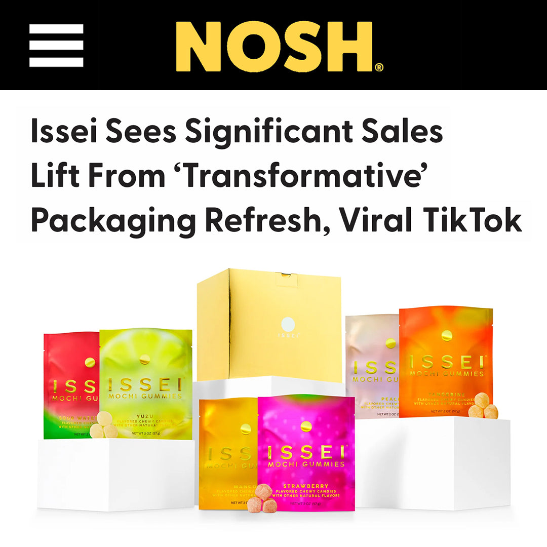 Nosh article featuring Issei Mochi Gummies on a white background