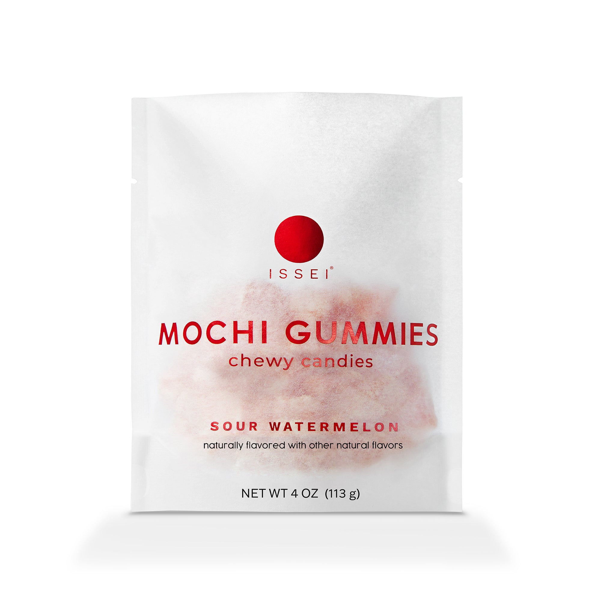 White package of Issei Mochi Gummies Sour Watermelon flavor on a white background