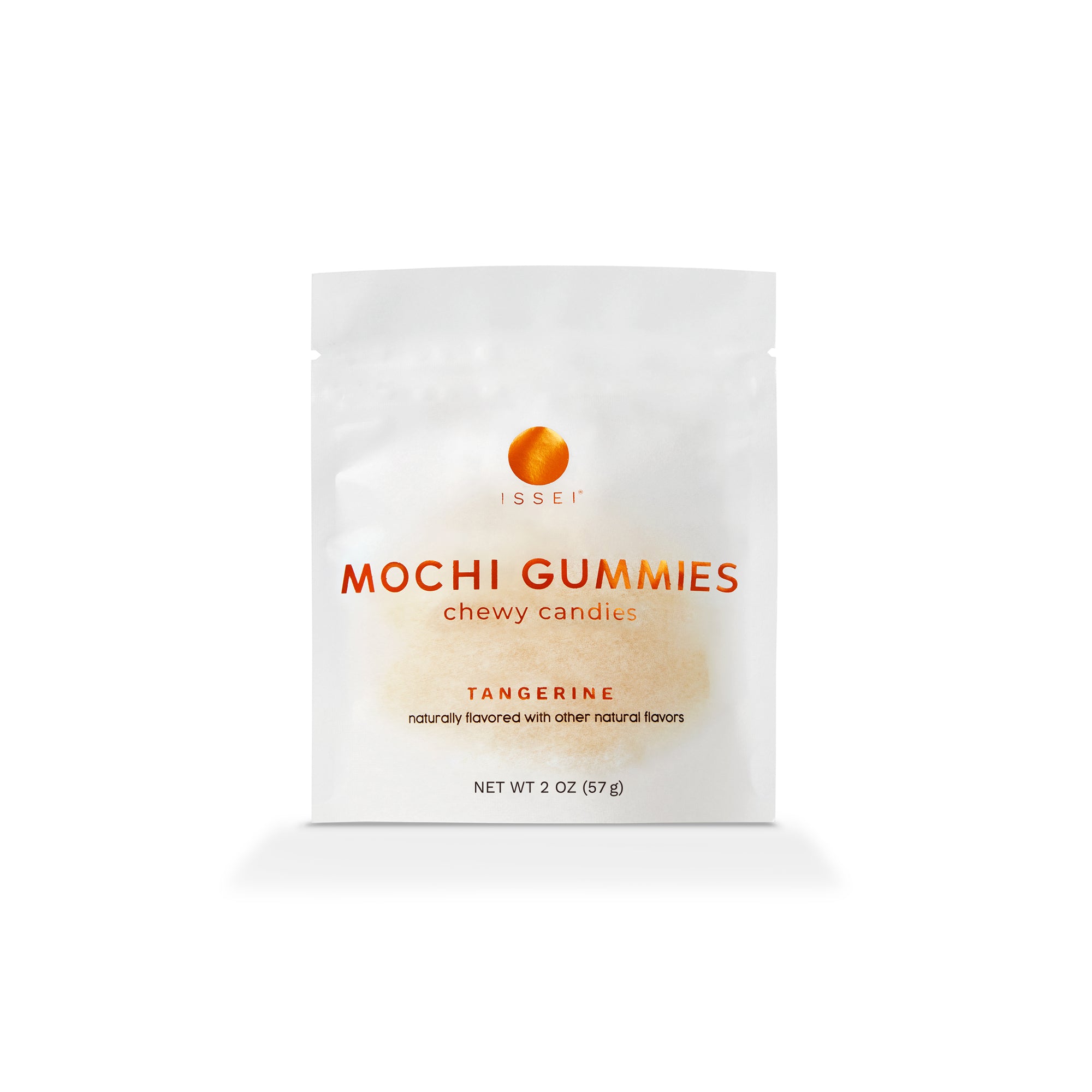 Issei Mochi Gummies 2 oz Tangerine flavor in white packaging on white background